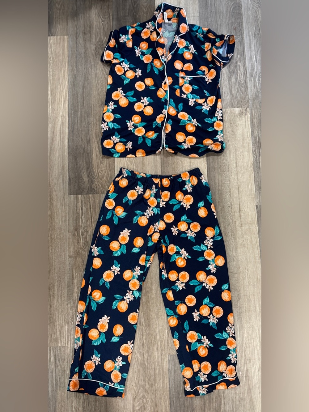 Women’s Navy Orange Citrus Pajama Set - Picture 5 of 12